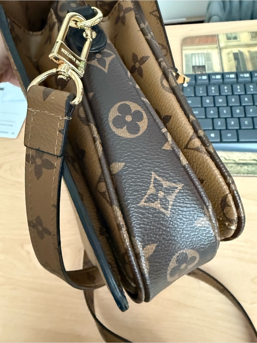 Designer inspired Brown Monogram Crossbody Bag - Picture 8 of 10